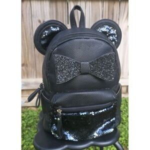 Disney Loungefly black sequin Minnie Mouse backpack with Black bow